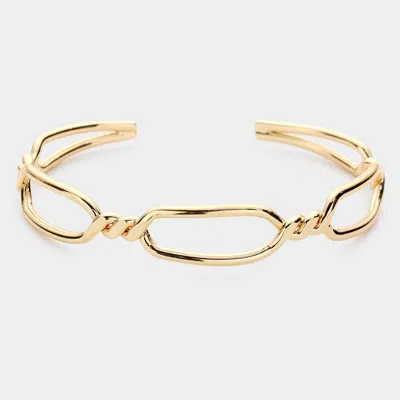 Fashnzfab Twisted Brass Metal Open Hexagon Cuff Bracelet Gold