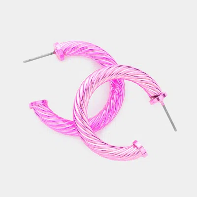Fashnzfab Twisted Colored Hoop Earrings - Pink