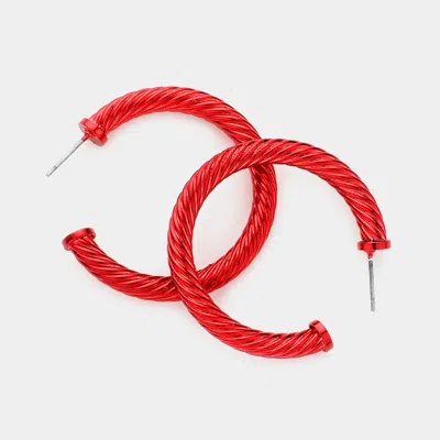 Fashnzfab Twisted Colored Hoop Earrings - Red
