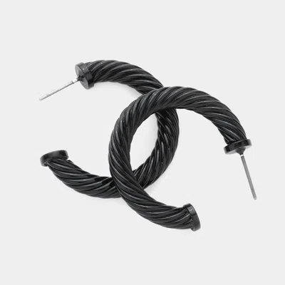 Fashnzfab Twisted Colored Hoop Earrings Black