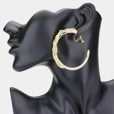 Fashnzfab Twisted Crystal Rhinestone Hoop Clip Earrings In Gold