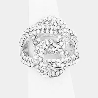 Fashnzfab Twisted Crystal Stretch Ring - Clear, Silver In Metallic
