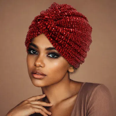 Fashnzfab Twisted Knot Accent Sequin Turban Hair Wrap In Burgundy