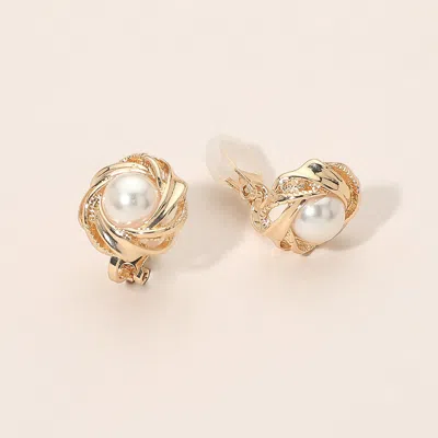 Fashnzfab Twisted Know Frame Pearl Clip On Earrings In Gold