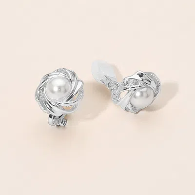 Fashnzfab Twisted Know Frame Pearl Clip On Earrings In Silver