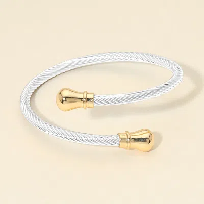 Fashnzfab Twisted Metal Cable Bangle Bracelet In White