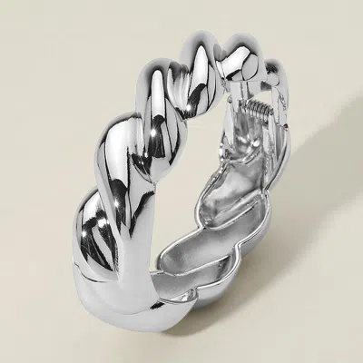 Fashnzfab Twisted Metal Hinged Bangle Bracelet Rhodium In Silver
