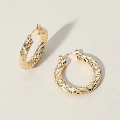 Fashnzfab Twisted Metal Hoop Pin Catch Earrings - Gold