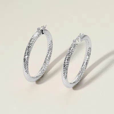Fashnzfab Twisted Metal Hoop Pin Catch Earrings 2" X 2.1" In Silver