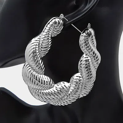 Fashnzfab Twisted Metal Hoop Pin Catch Earrings - Rhodium In Silver