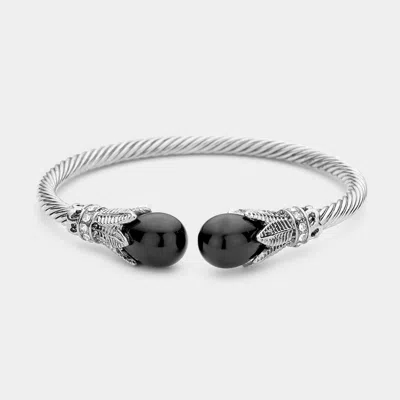 Fashnzfab Twisted Metal Pearl Tip Cuff Bracelet Black