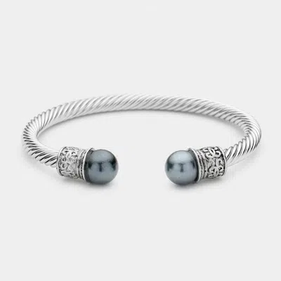 Fashnzfab Twisted Metal Pearl Tip Cuff Bracelet In Blue
