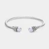Fashnzfab Twisted Metal Pearl Tip Cuff Bracelet Gray In Gray