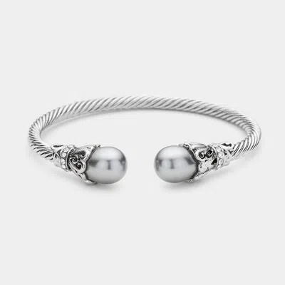 Fashnzfab Twisted Metal Pearl Tip Cuff Bracelet In Metallic