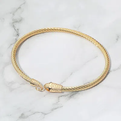 Fashnzfab Twisted Metal Snake Head Necklace In Gold