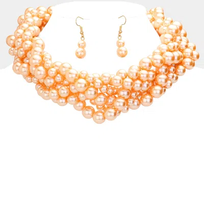 Fashnzfab Twisted Multi-strand Pearl Necklace In Brown