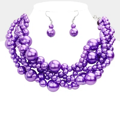 Fashnzfab Twisted Multi-strand Pearl Necklace In Purple