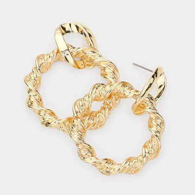 Fashnzfab Twisted Open Metal Circle Link Dangle Earrings - Gold