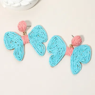 Fashnzfab Twisted Raffia Bow Dangle Earrings In Blue