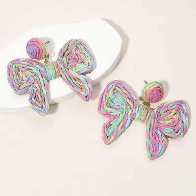 Fashnzfab Twisted Raffia Bow Dangle Earrings In Multi