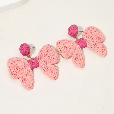 Fashnzfab Twisted Raffia Bow Dangle Earrings In Pink