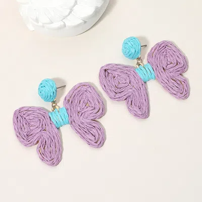 Fashnzfab Twisted Raffia Bow Dangle Earrings In Purple