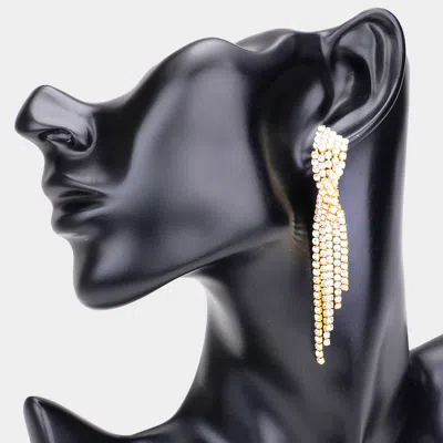 Fashnzfab Twisted Rhinestone Fringe Dangle Evening Earrings In Black
