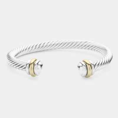 Fashnzfab Twisted Rope Cuff Bracelet Gold, Rhodium, Two Tone In Silver