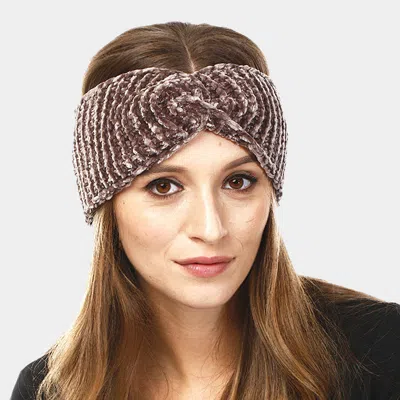 Fashnzfab Twisted Solid Knit Earmuff Headband In Brown