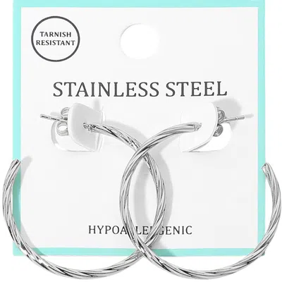 Fashnzfab Twisted Stainless Steel Hoop Earrings In Gray