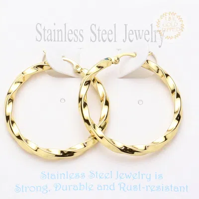 Fashnzfab Twisted Stainless Steel Hoop Pin Catch Earrings In Gold