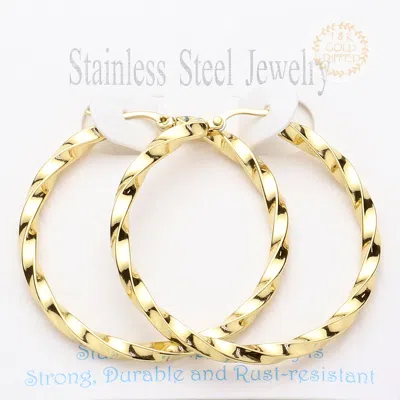 Fashnzfab Twisted Stainless Steel Hoop Pin Catch Earrings - Gold In Silver