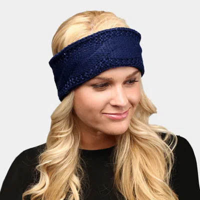 Fashnzfab Twisted Tiny Sequin Soft Knit Headband In Blue