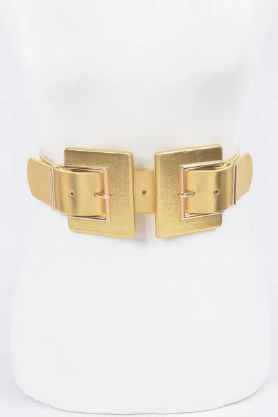 Fashnzfab Two Buckle Plus Size Elastic Belt In Gold