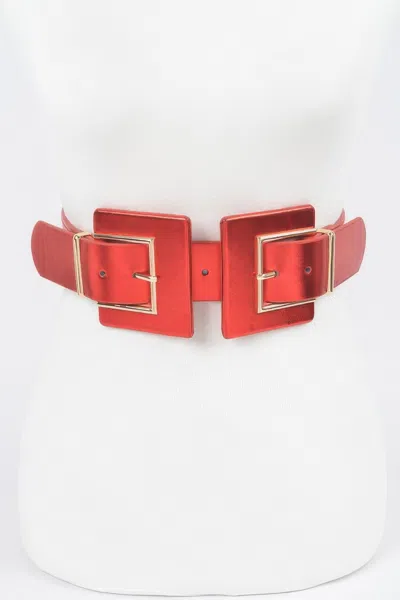 Fashnzfab Two Buckle Elastic Belt In Red