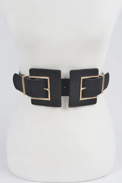 Fashnzfab Two Buckle Faux Suede Belt In Black