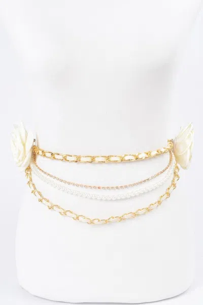 Fashnzfab Two Flowers Multi Layered Chain Belt In Gold