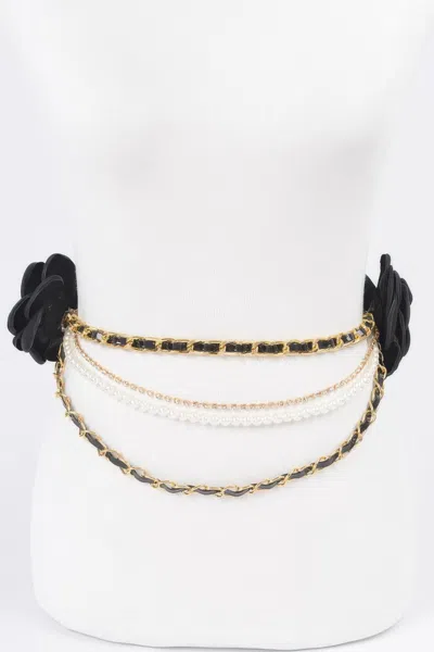 Fashnzfab Two Flowers Multi Layered Plus Size Chain Belt In Gold