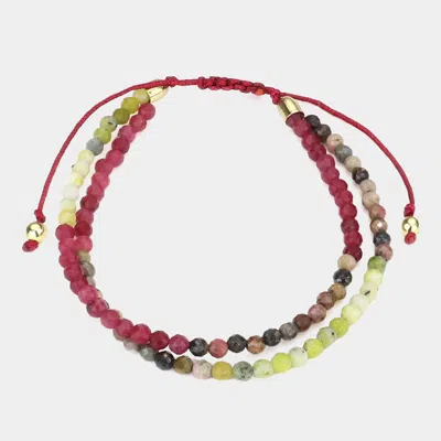 Fashnzfab Two Layer Semi Precious Stone Bead Adjustable Cinch Pull Tie Bracelet In Multi