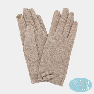 Fashnzfab Two Mini Bow Accent Soft Smart Touch Winter Gloves In Brown