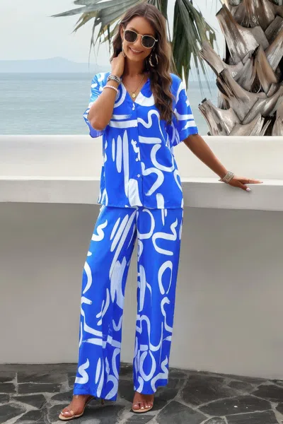 Fashnzfab Two Piece Random Printed Short Sleeve Fit Set