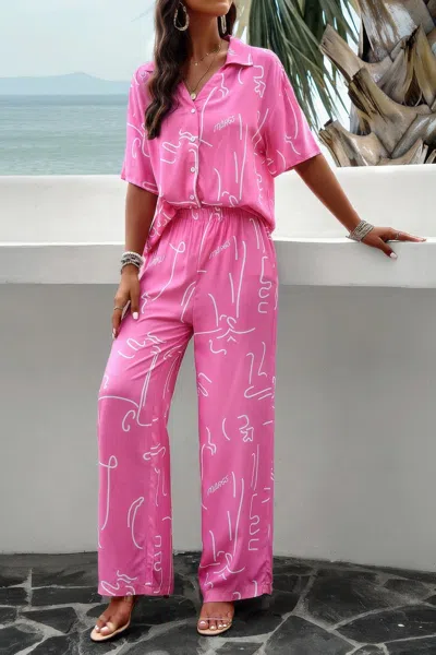 Fashnzfab Two Piece Random Printed Short Sleeve Fit Set