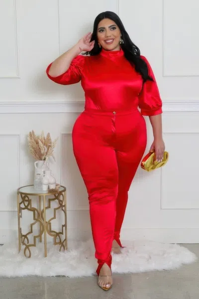 Fashnzfab Two Piece Set, Semi-stretch Bodysuit In Red