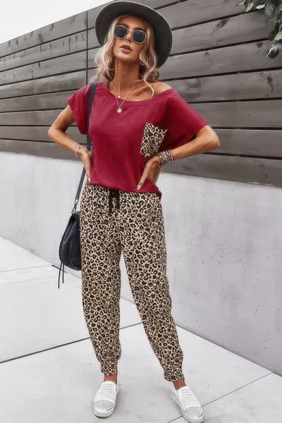 Fashnzfab Two Pieces Leopard Print Shirt And Pant Sets