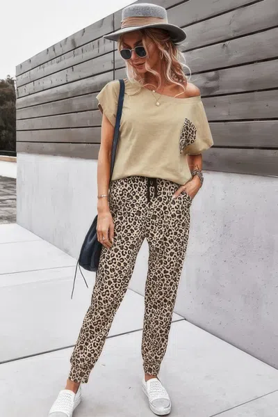 Fashnzfab Two Pieces Leopard Print Shirt And Pant Sets
