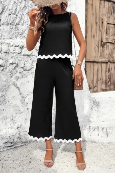 Fashnzfab Two Pieces Printed Sleeveless Pockets Sets In Black