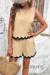 Fashnzfab Two Pieces Printed Sleeveless Pockets Shorts Sets