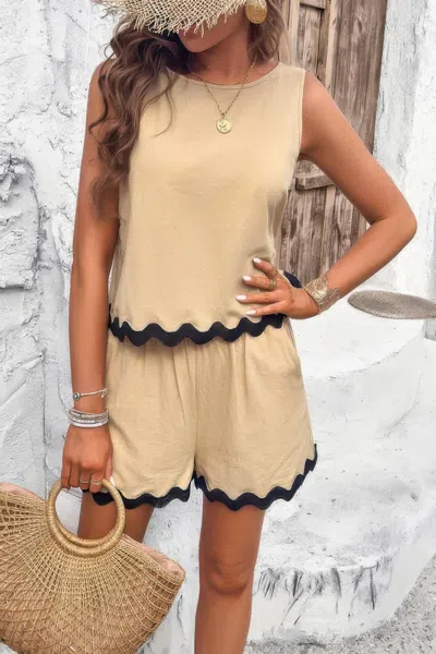 Fashnzfab Two Pieces Printed Sleeveless Pockets Shorts Sets