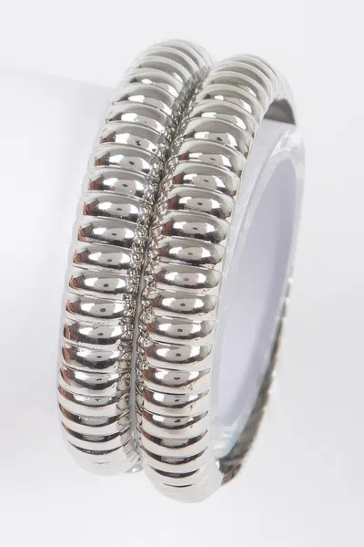 Fashnzfab Two Pieces Set Metal Bangle In Silver