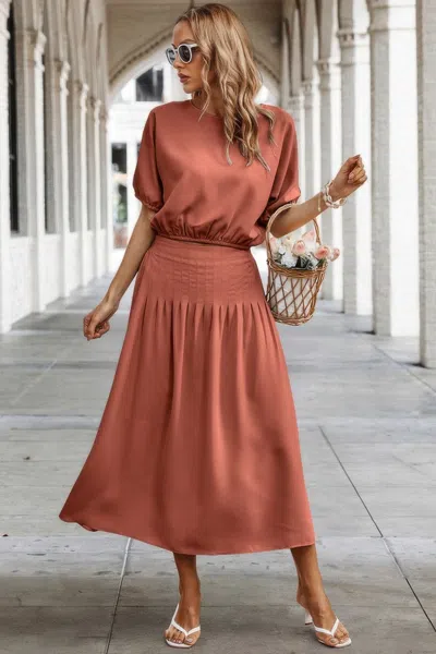 Fashnzfab Two Pieces Solid Color Loose Puff Sleeve Pleated Shirt In Multi